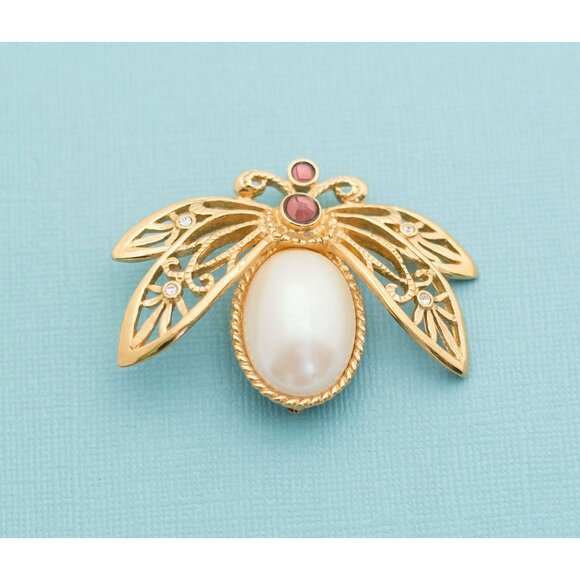 Vintage Gold Tone Firefly Gemstone Brooch by Avon E20 - Picture 1 of 3